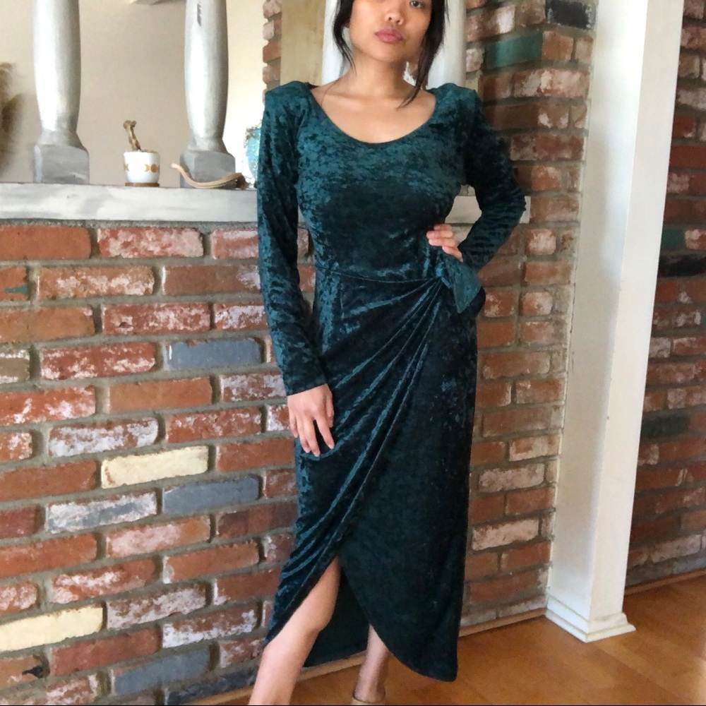 Vintage 1980s Velour Glam Punk Grunge High Slit Wrap Dress by Gantos